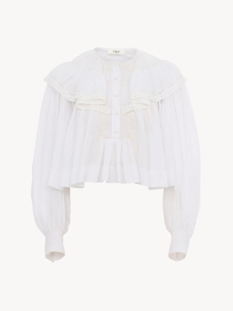 Chloé CROPPED RUFFLE TOP IN COTTON VOILE & LACE