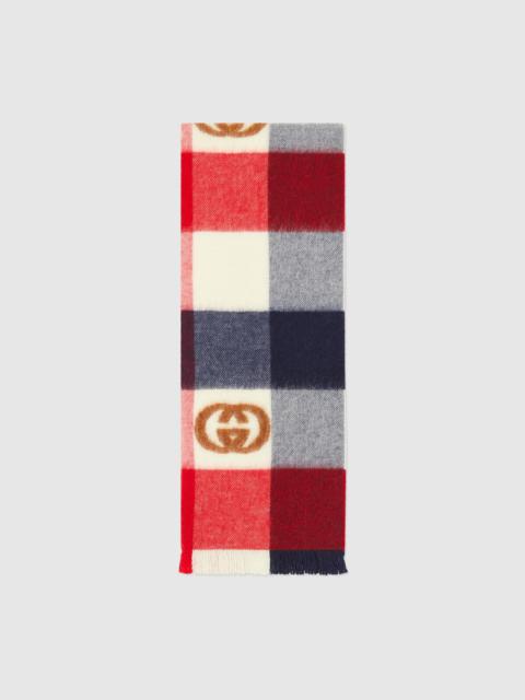 GUCCI Interlocking G check wool scarf