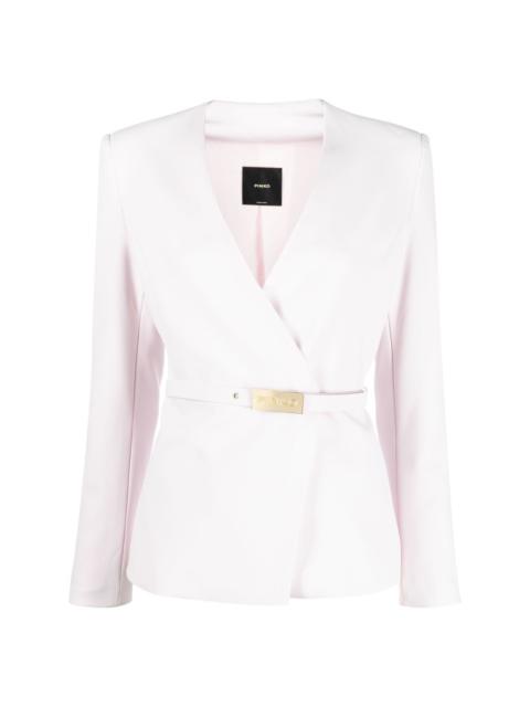 logo-buckle belted blazer