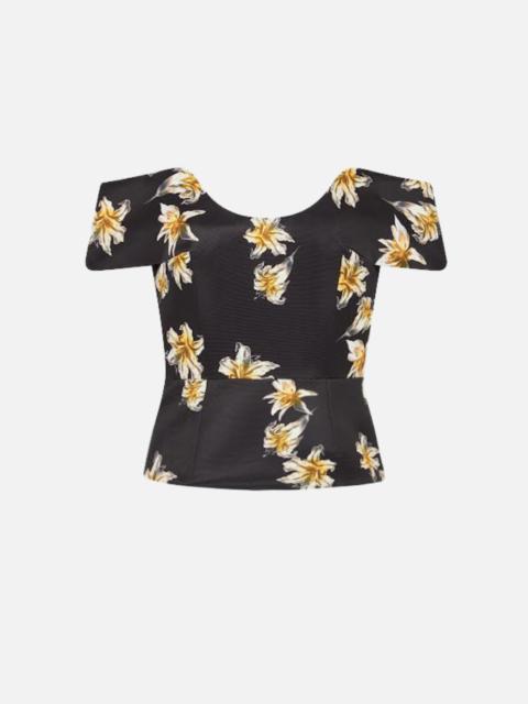 EMILIA WICKSTEAD Souline Top In Black & Yellow Festive Lillies Taffeta Faille