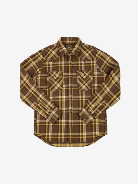 IHSH-372-BRN Ultra Heavy Flannel Crazy Check Western Shirt - Brown