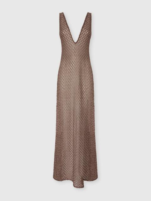 Cover-up dress in lamé viscose with spiderweb motif and V-neckline
