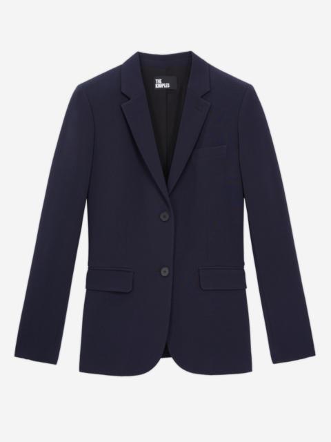 The Kooples NAVY BLUE STRUCTURED-CUT CREPE SUIT JACKET