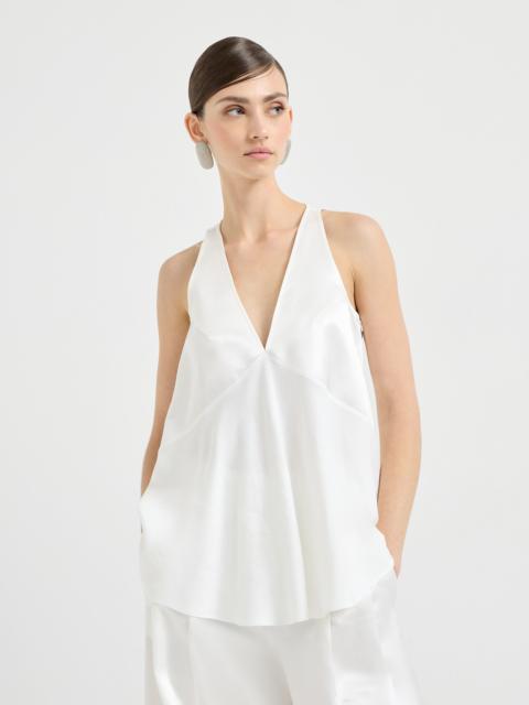 Brunello Cucinelli Cotton and silk satin top with fluid twill panel