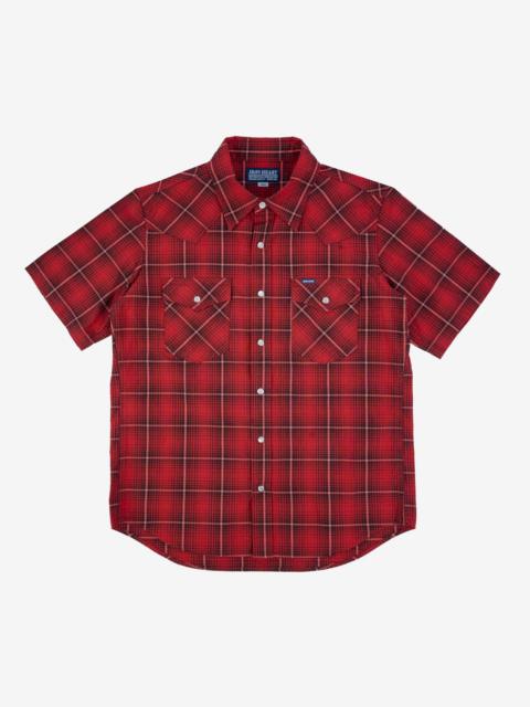 Iron Heart IHSH-386-RED 5oz Selvedge Short Sleeved Western Shirt - Red Vintage Check