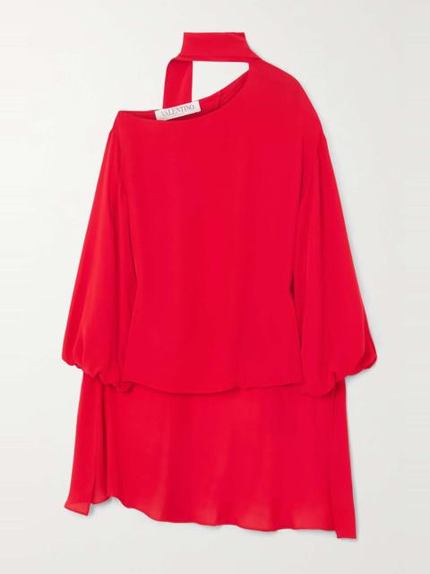 One-shoulder cape-effect silk-georgette blouse