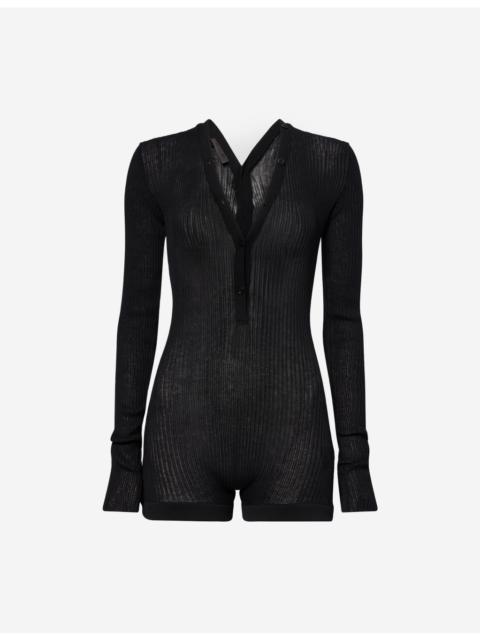 MUGLER Long-Sleeve V-Neck Knitted Cotton Bodysuit