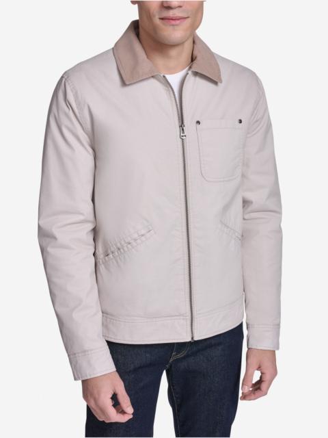 COLE HAAN Men's Coated Cotton Trucker Jacket with Corduroy