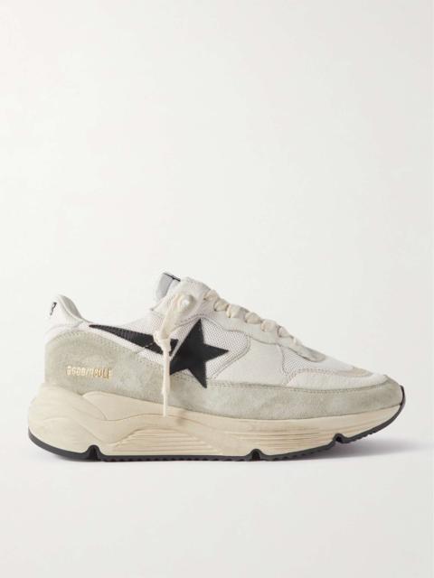 Distressed Leather-Trimmed Suede and Mesh Sneakers