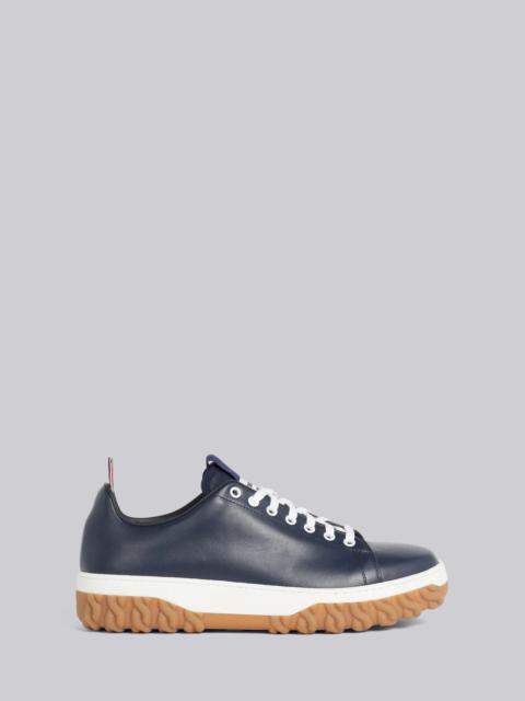 Navy Vitello Calf Leather Cable Knit Sole Court Sneaker