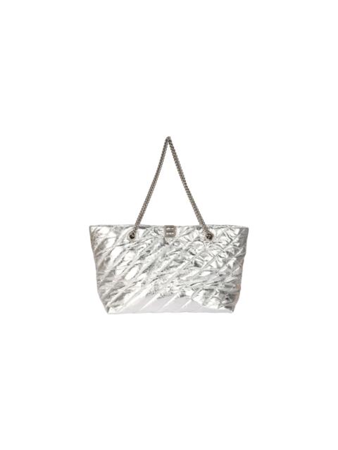 BALENCIAGA Medium Metallized Quilted Crush Carry All Tote Bag "Silver" 777856 2AAWU 8110