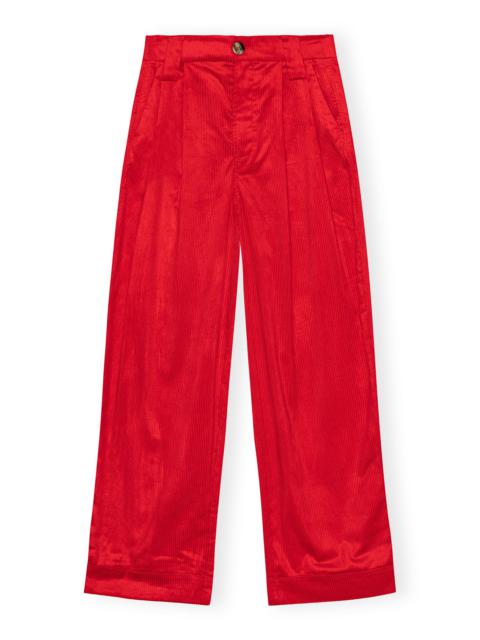 GANNI RED SHINY CORDUROY LOOSE PLEAT PANTS