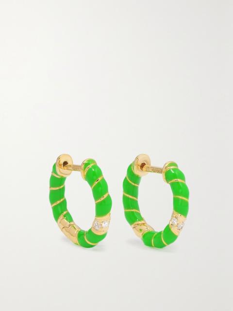 Yvonne Léon 9-karat gold, enamel and diamond hoop earrings Green