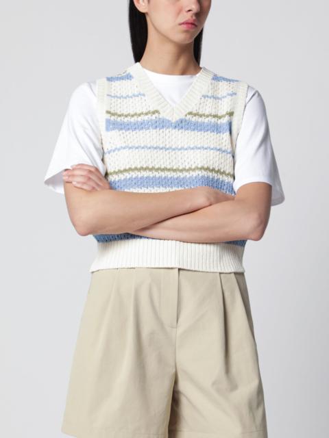 Dunst Ivory/green/light blue striped crochet-effect vest