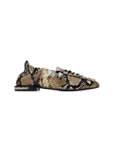 TOGA PULLA Beige & Brown Embossed Snake Ballerina Loafers