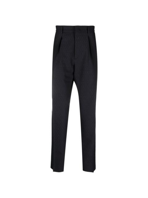FF-jacquard tapered wool trousers