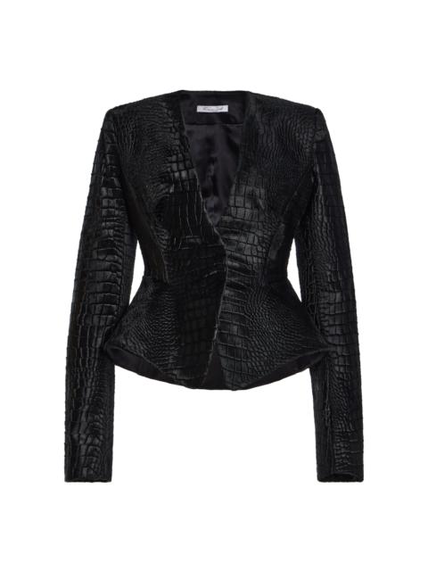 LaQuan Smith Croc-Embossed Pony Hair Leather Blazer black