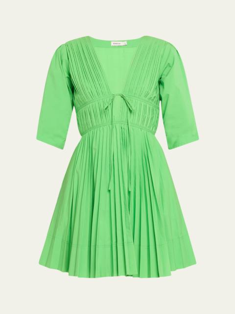 Steph Short-Sleeve Pleated Flared Mini Dress