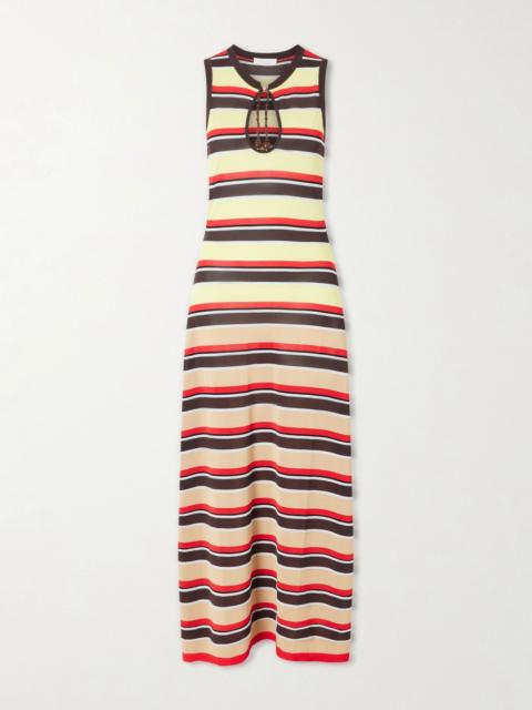 rabanne Bead-embellished striped knitted maxi dress Multi