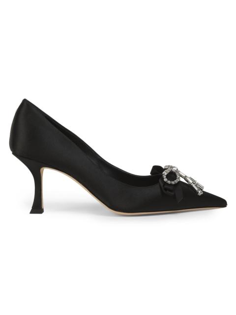 JIMMY CHOO Women's Auria 70MM Crystal-Embellished Satin Pumps - Black Crystal