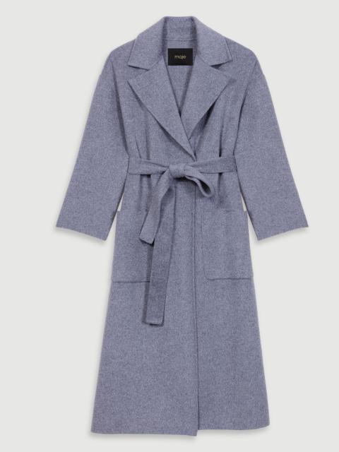maje Long double-faced coat with belt