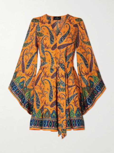 Etro Belted paisley-print silk-twill mini dress Orange