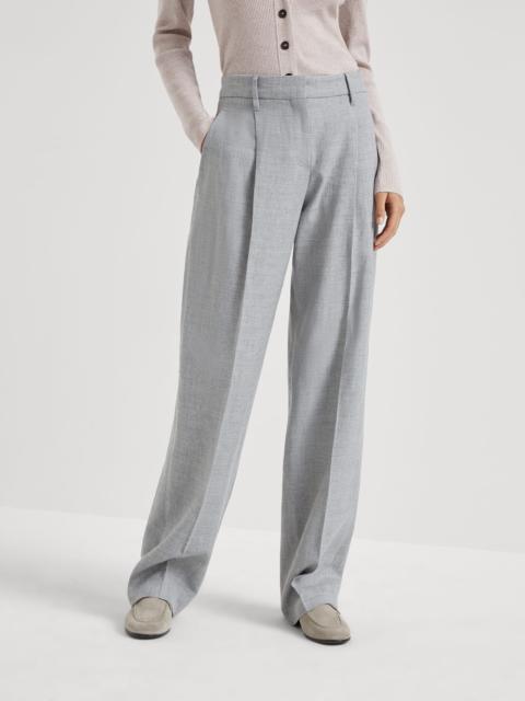 Brunello Cucinelli Linen and wool canvas loose straight trousers with monili