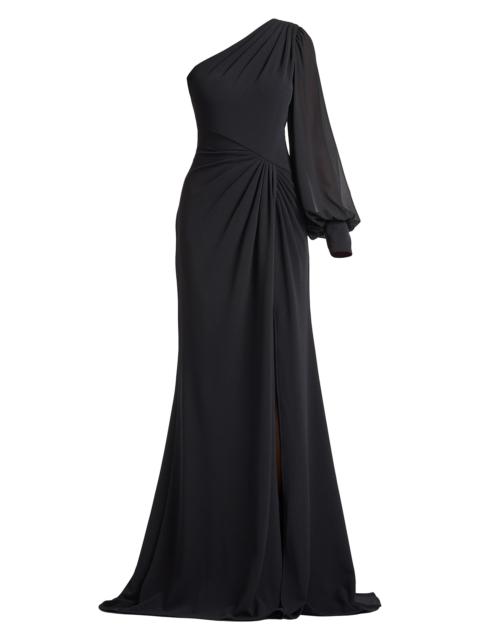 TADASHI SHOJI Women's Pleated Crepe One-Shoulder Gown - Black