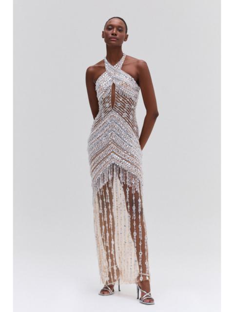 PatBO CRYSTAL EMBROIDERY HALTERNECK GOWN