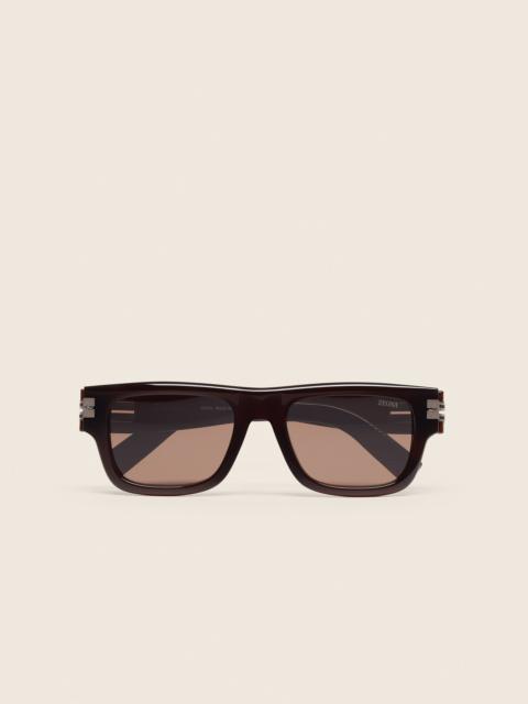ZEGNA TRANSPARENT BROWN AND MILKY FOLIAGE ACETATE SUNGLASSES