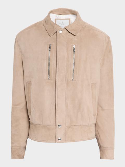 Brunello Cucinelli Men's Suede Full-Zip Jacket with Chest Zips