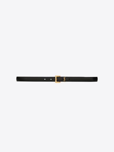 SAINT LAURENT narrow monogram belt with square buckle in grained leather