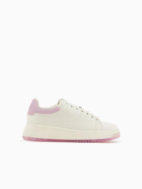 EMPORIO ARMANI Leather sneakers with contrasting rubber back