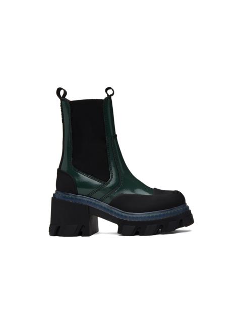 GANNI BLACK CLEATED HEELED MID CHELSEA BOOTS | REVERSIBLE