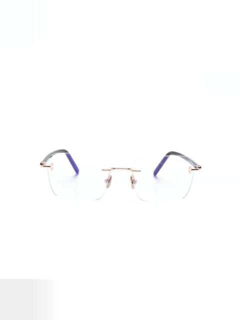 rimless rectangle-frame glasses