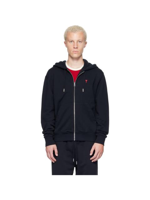 AMI Paris Black Zipped Cotton Ami de Coeur Hoodie