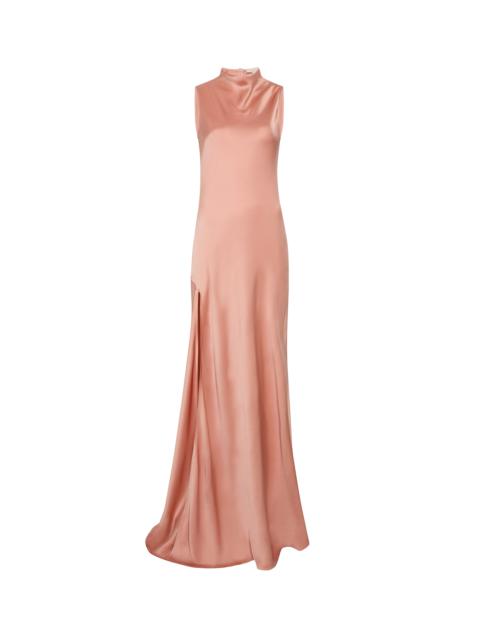 Satin Drape Neck Sleeveless Gown