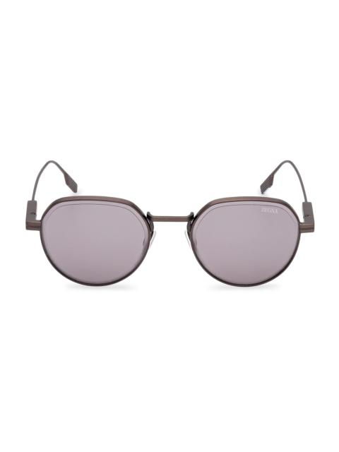 ZEGNA Men's 52MM Round Sunglasses - Matte Gunmetal Purple