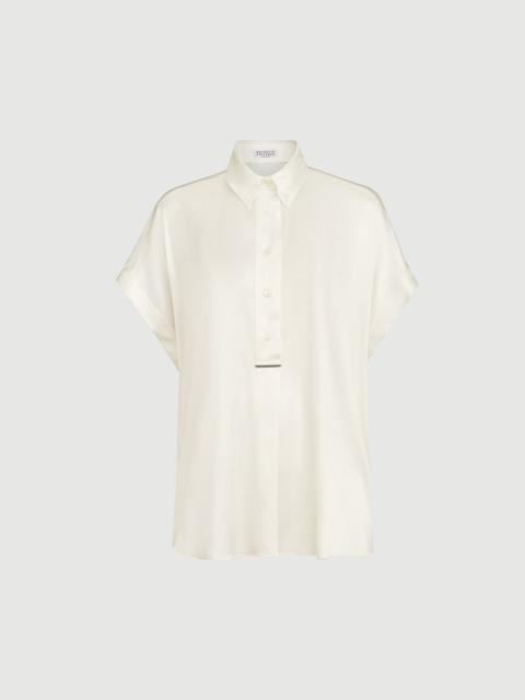 Brunello Cucinelli Stretch silk satin short sleeve shirt with monili