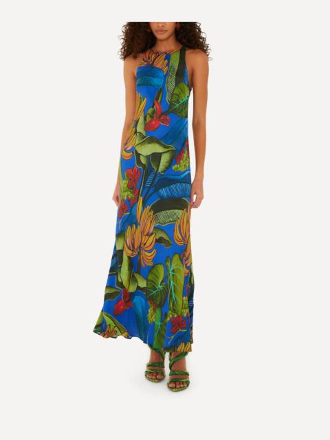 FARM RIO Blue Banana Grapes Sleeveless Maxi Dress