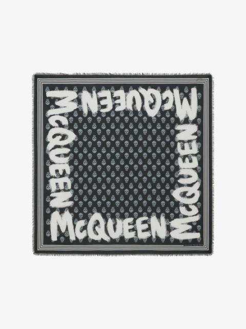 Men's McQueen Graffiti Biker Scarf in Black/ivory