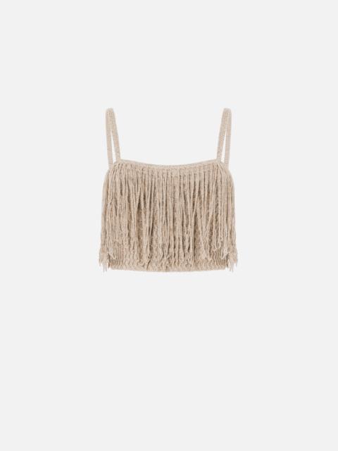 PINKO CROP TOP IN KNIT WITH FRINGES