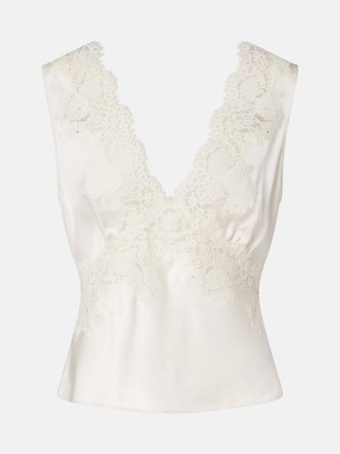 RIXO Emmie lace-trimmed satin top