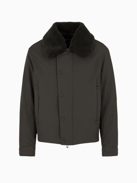 Nylon twill jacket with shearling-effect collar