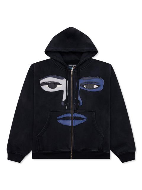 KidSuper PATCHWORK FACE HEAVYWEIGHT ZIP UP HOODIE - BLACK