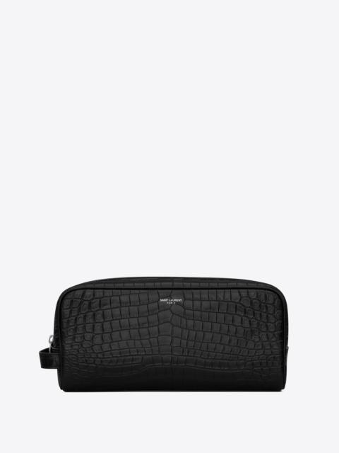 SAINT LAURENT grooming case in crocodile-embossed matte leather