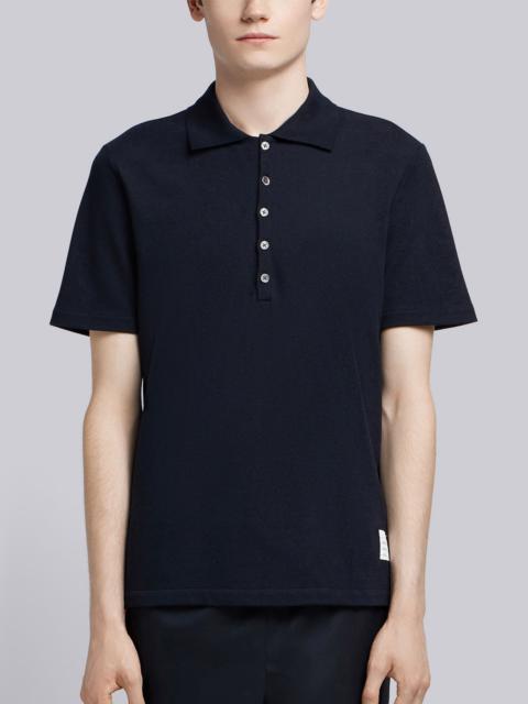 Thom Browne Navy Cotton Pique Center Back Stripe Relaxed Fit Polo