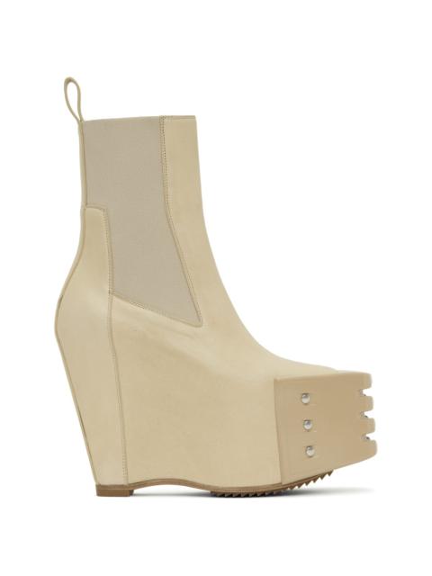 Rick Owens Beige Hollywood Grilled Wedge Beatle Chelsea Boots