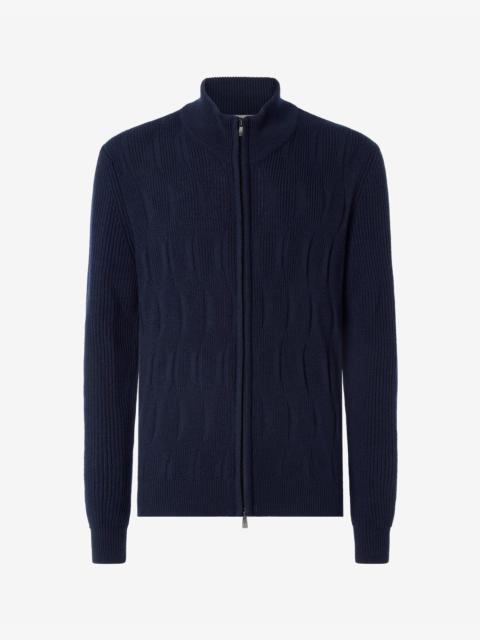 CORNELIANI Navy blue long-sleeved full zip jumper made from pure wool