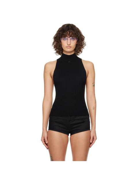 courrèges Black Mock Neck Rib Tank Top